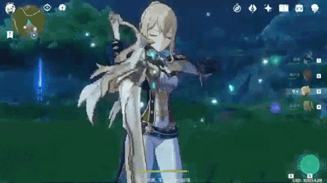 a screenshot of a video game shows a girl with long blonde hair and a sword .