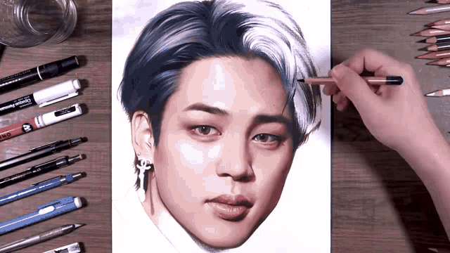 a drawing of a person 's face with a pencil that says comb