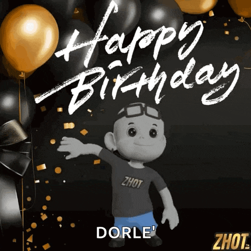 a happy birthday greeting card with a cartoon character and balloons