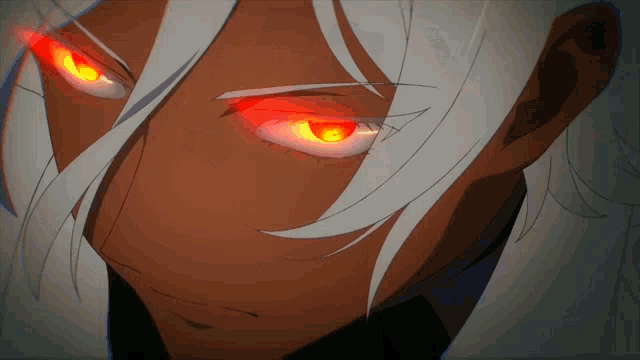 a close up of a character with red eyes