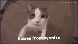 a cat with the words kisses from synnizx on the bottom right