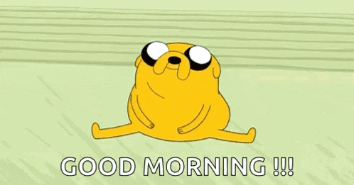 a cartoon dog is laying on the ground with the words `` good morning ! ''