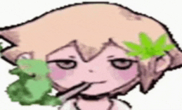 a cartoon of a girl smoking a cigarette with a marijuana leaf on her head .