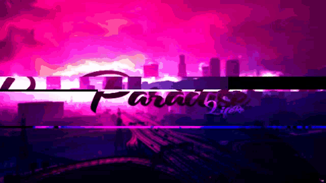 the word paradise is on a pink background