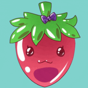 a cartoon drawing of a strawberry with a bow on its head