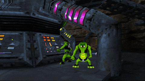 a video game character with a skull and crossbones patch on his back