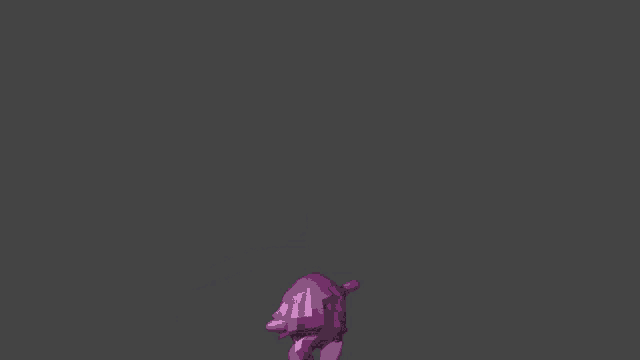 a 3d rendering of a purple object with black eyes
