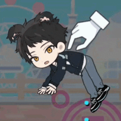 a cartoon character is being held up by a white hand