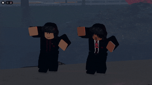 two roblox characters are standing next to each other and one has a red tie