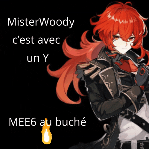 a picture of a red haired anime character with the words misterwoody c'est avec un y