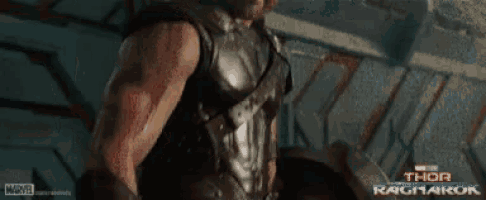 a close up of thor ragnarok with a marvel logo on the bottom