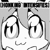 a black and white drawing of a girl 's face with the words `` honking intensifies '' .