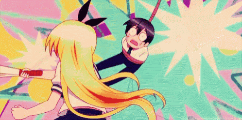 a cartoon of a girl holding a fan fighting a boy