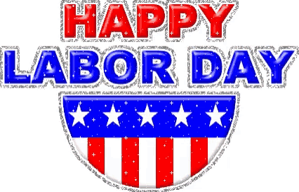 a happy labor day sign with a red white and blue flag