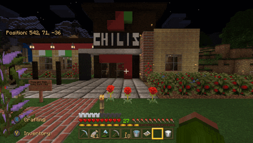 a screenshot of a video game shows a chili 's restaurant in the background