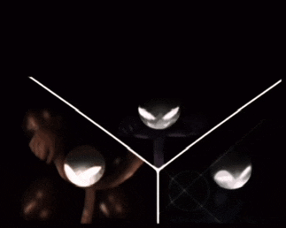 a dark background with a triangle in the middle with a white line going through it