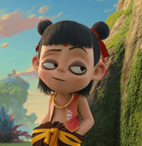 a close up of a cartoon character with a flower on his chest
