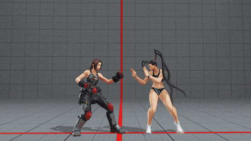 a video game is being played where a woman is kicking another woman