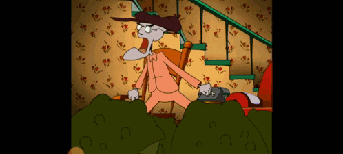 a cartoon character with glasses and a hat is sitting in a rocking chair