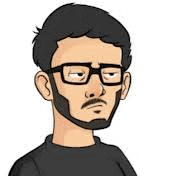 a cartoon drawing of a man with a beard and glasses .