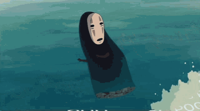 a cartoon character without a face is floating in the water