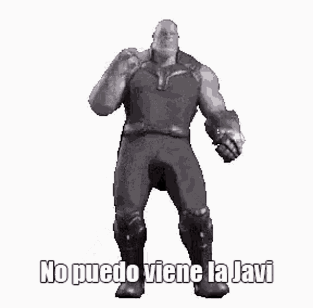 a pixelated image of a superhero dancing with the words `` no puedo viene la javi '' .