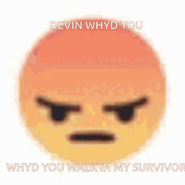 a smiley face with an angry face and the words devin whyd you whyd you walk in my survivor