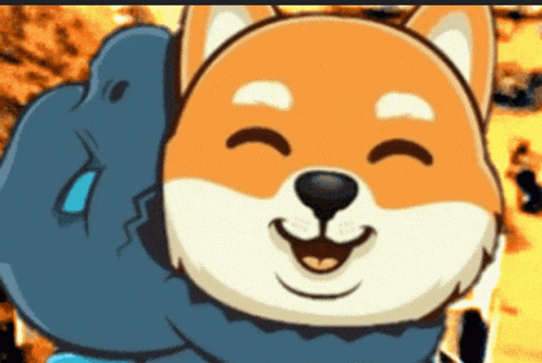 a close up of a cartoon dog with its eyes closed and smiling