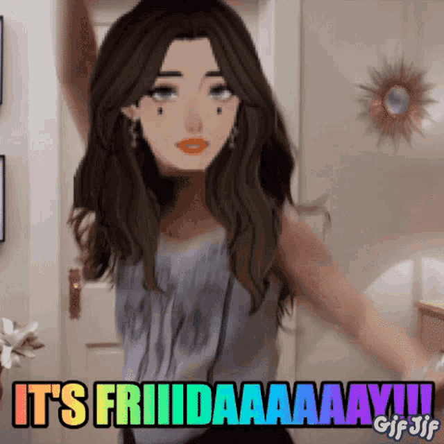 a gif of a girl that says it 's friidaaay