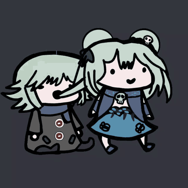 a drawing of a boy and a girl with skulls on them