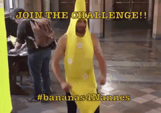 a man in a banana costume is dancing with the words join the challenge