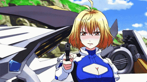 a cartoon girl is pointing a gun at something
