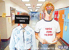 a man wearing a shirt that says vote for pedro stands next to another man