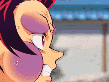 a close up of a cartoon character 's face with a surprised expression