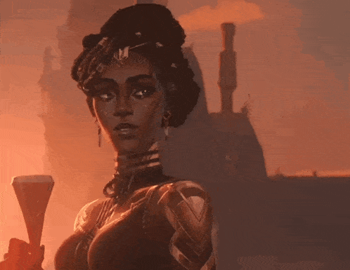 a woman is holding a torch in front of a castle .