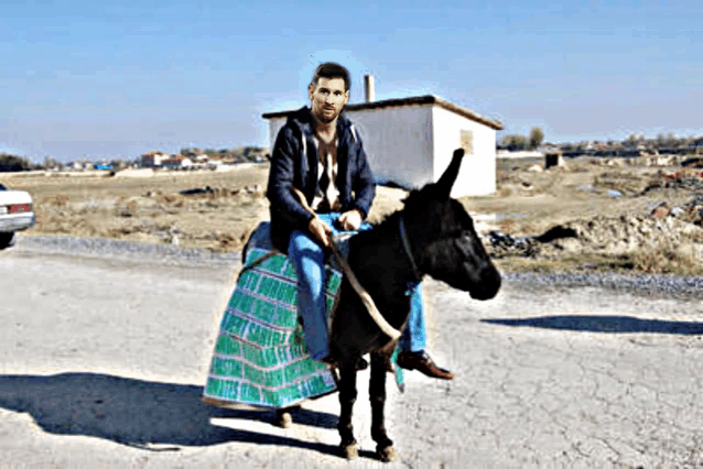 a man is riding on the back of a donkey with a blanket that says california on it