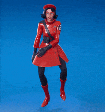 a woman in a red coat and hat is running
