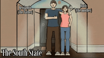 benjamin the father and ruth the mother are shown in a cartoon