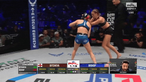a boxing match between bitcheva and bishop is being broadcast live on espn