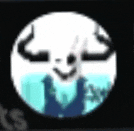 a pixel art drawing of a skull with horns and a smile