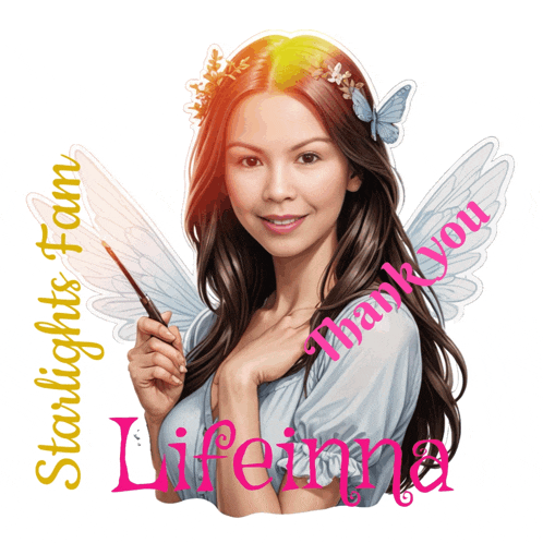 a woman with wings and a butterfly in her hair says thank you lifeina