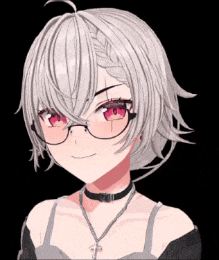 a girl with white hair wearing glasses and a choker