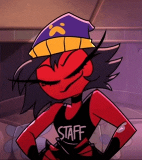 a cartoon character with a hat and a shirt that says staff on it