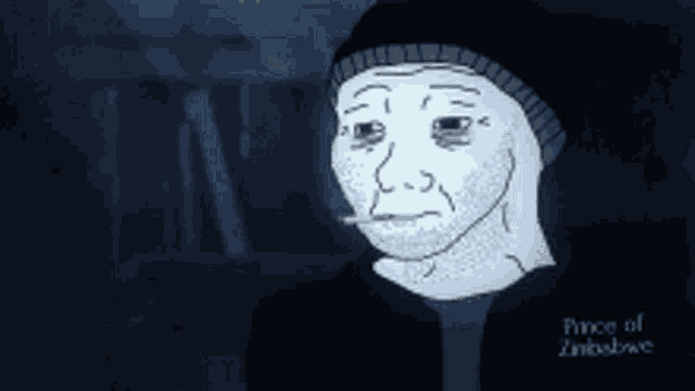 a cartoon of a man with a sad face and the words prince of zimbabwe on his shirt