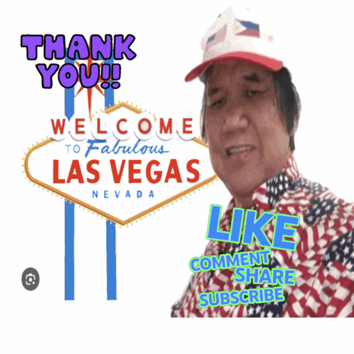 a man stands in front of a las vegas sign