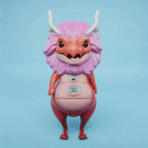 a cartoon character with a pink haired head and eyes