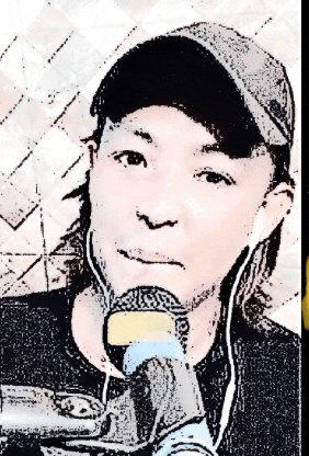 a black and white drawing of a man wearing headphones and a hat holding a microphone