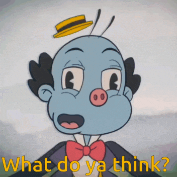 a cartoon character with the words what do ya think on the bottom