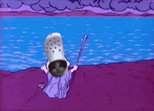 a cartoon of a person wearing a croc going down a water slide