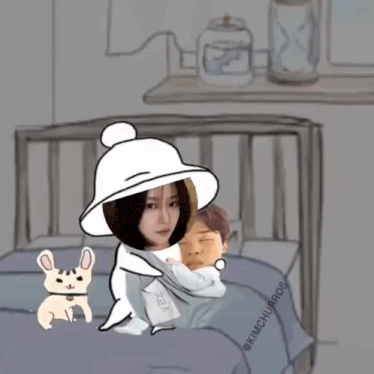 a drawing of a woman hugging a sleeping man with the words kimchurros written on the bottom